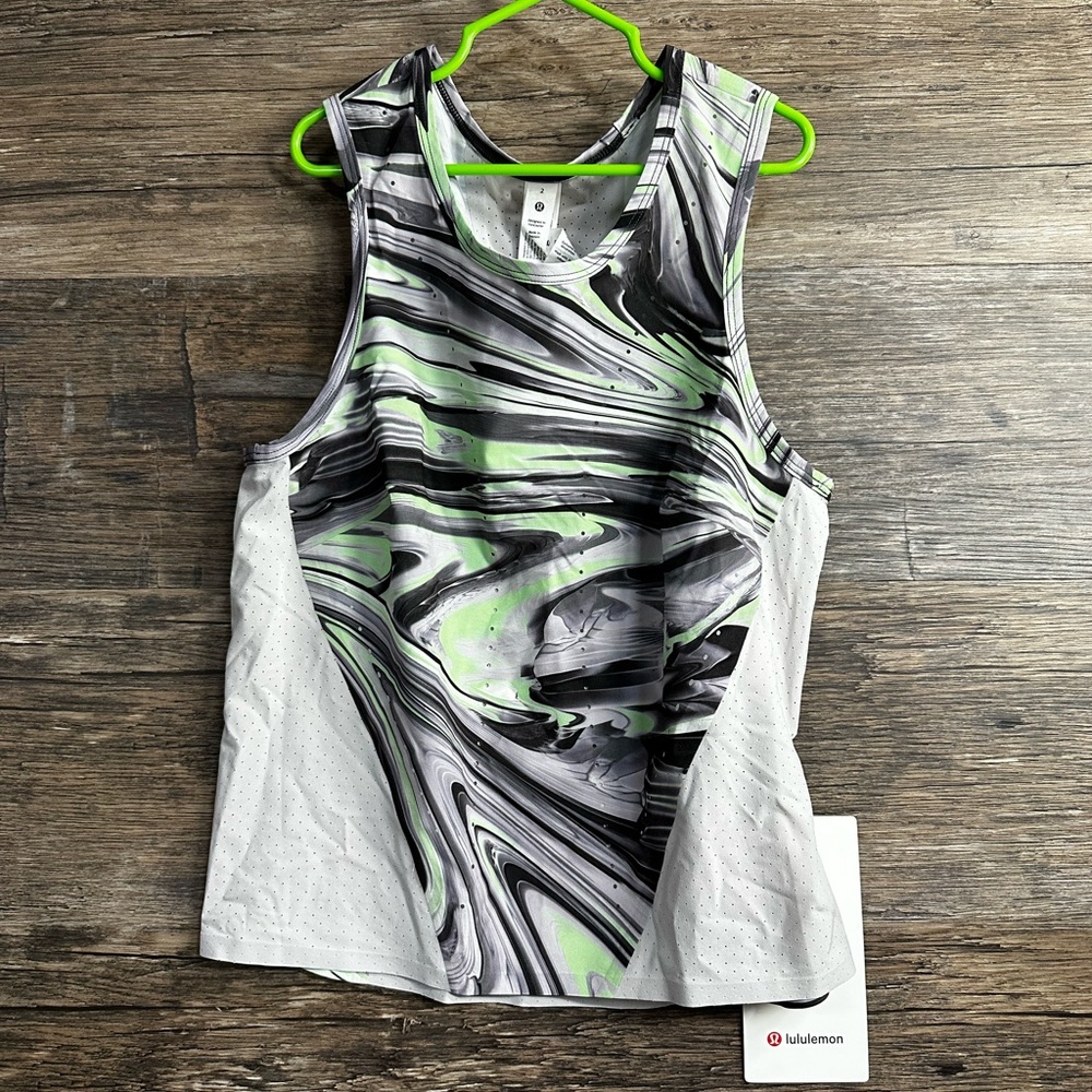 Lululemon Athletica Marble Tank Top Black, Gray, Green Swift Ventilated Running